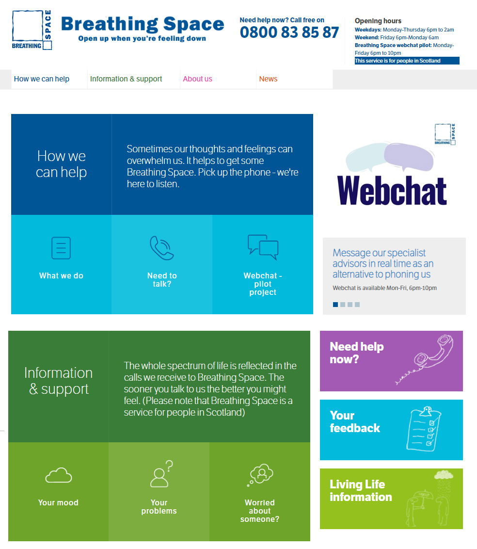Screenshot of the Breathing Space website