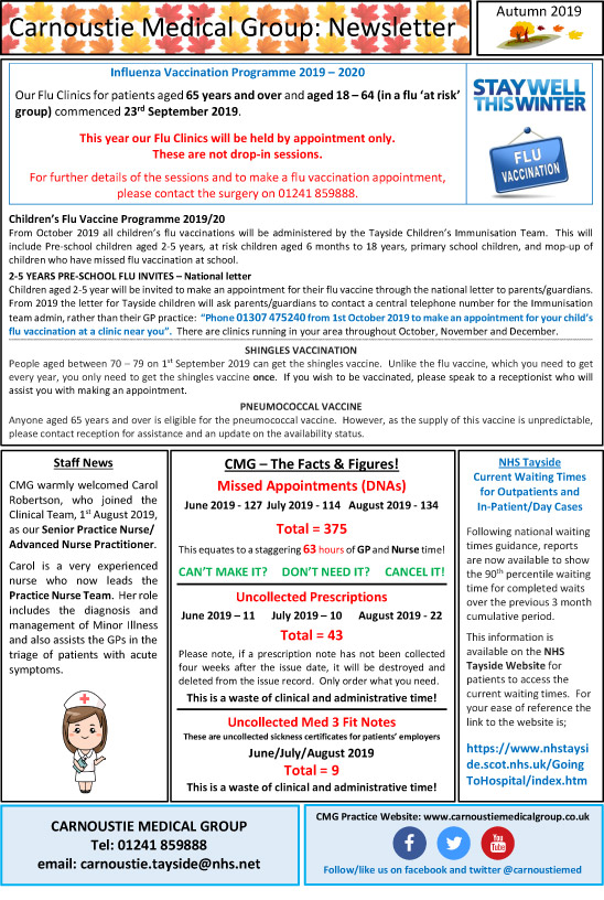 Front of the newsletter